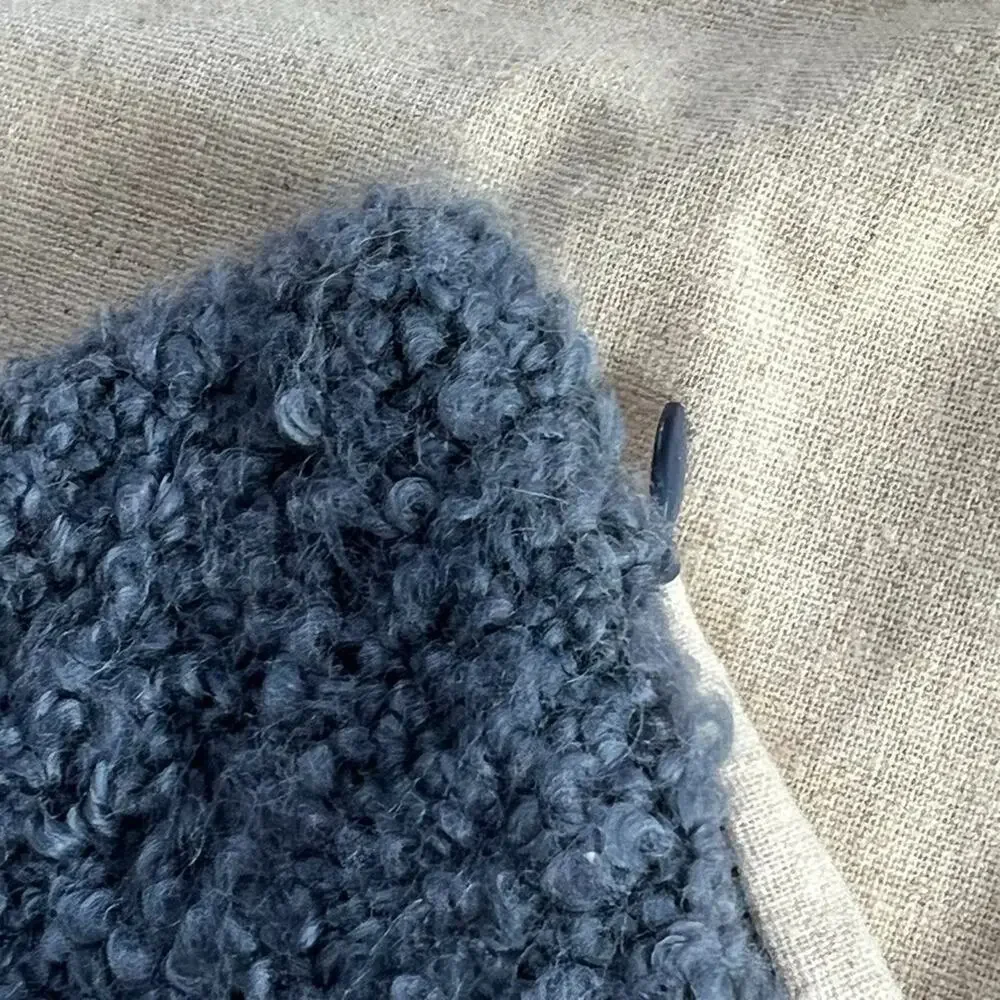 Potterybarn Pillow Sham Blue Wool Linen Blend Square 19 x 20 in Boucle